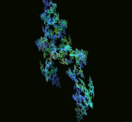 Green blue abstract fractal texture on black background. Fantasy fractal texture. Digital art. 3D rendering. Computer generated imageの写真素材