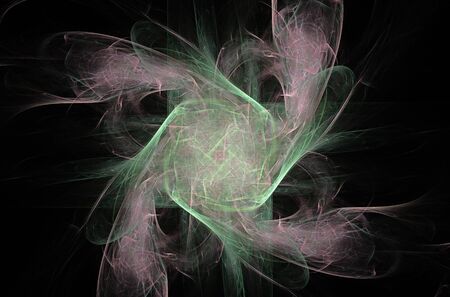 Beautiful abstract pattern with green blue white fractal on black background.Abstract graphic textureの写真素材