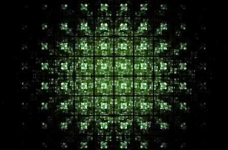 Green square fractal pattern on black background.Mosaic texture. Digital style. Ornament illustrationの写真素材