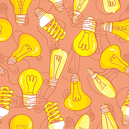 Vector seamless pattern with light bulbs. Hand drawn design.のイラスト素材
