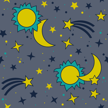 Vector seamless pattern with moon, sun and starsのイラスト素材