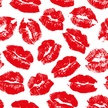 Vector seamless pattern with imprint kiss red lipsのイラスト素材