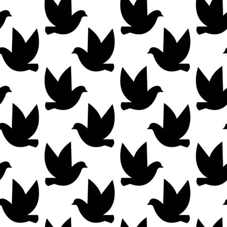 Vector seamless pattern with birds silhouettes. Black and whiteのイラスト素材