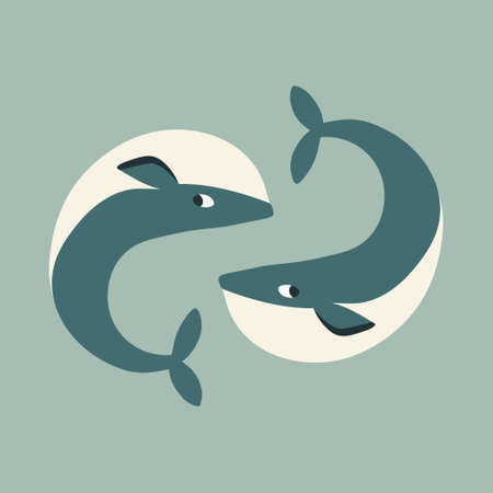 Vector isolated whales. Sea illustration with animals.のイラスト素材