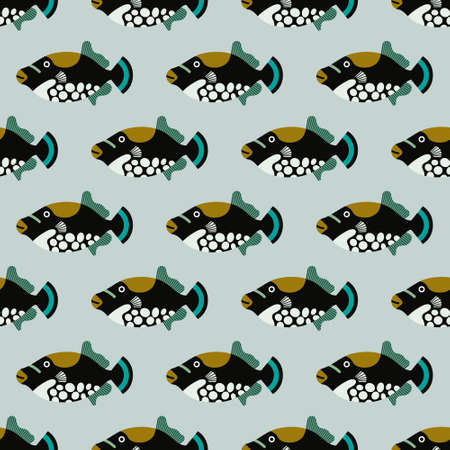 Vector seamless pattern with fish. Creative design elementのイラスト素材