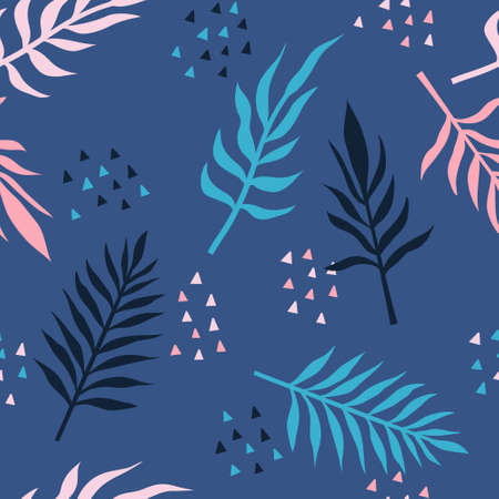 Vector seamless pattern with tropical palm leaves. Graphic stylized drawing.のイラスト素材