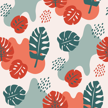 Vector seamless pattern with tropical palm leaves. Graphic stylized drawing.