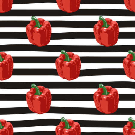 Vector seamless pattern with green and red peppers. Sweet and hotのイラスト素材
