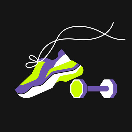 Vector illustration of a sneaker and dumbbell. Sports trainingのイラスト素材