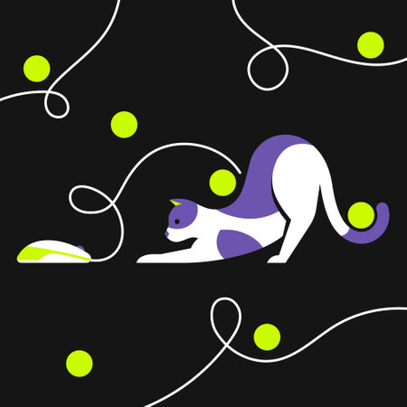 Vector illustration of a cat playing with computer mouseのイラスト素材