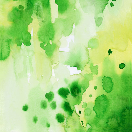 Bright painted green and yellow watercolor texture. Hand drawn backgroundの写真素材