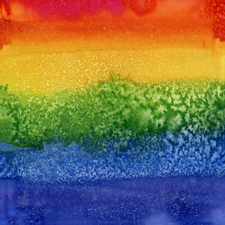 Bright painted watercolor rainbow texture. Hand drawn background with text placeの写真素材
