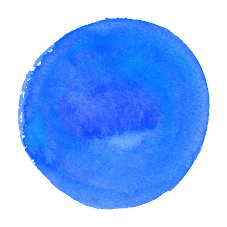 Round blue watercolor frame, circle shape form isolated on white background. Handmade techniqueの写真素材