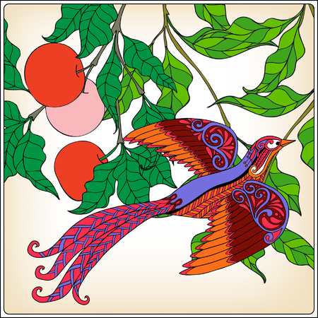 Decorative flowers and bird. Good for greeting card for birthday, Valentines day or wedding or can be used as a print on T-shirts and bags. Colored Vector illustration.のイラスト素材