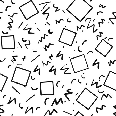 Retro vintage 80s or 90s fashion style abstract seamless pattern background. Good for textile fabric design, wrapping paper and website wallpapers. Black and white. Vector illustration.のイラスト素材