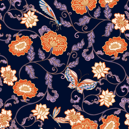 Vintage floral seamless pattern.  Vector illustration.のイラスト素材