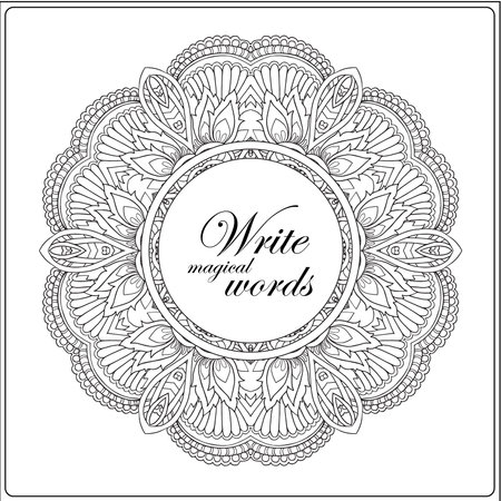 Coloring book for adult and older children. Coloring page with mandala  and space for text. Outline hand drawn. Vector illustration.のイラスト素材
