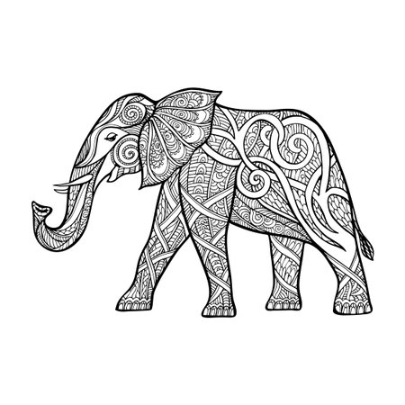 Decorative elephant. Outline drawing. Vector illustration.のイラスト素材