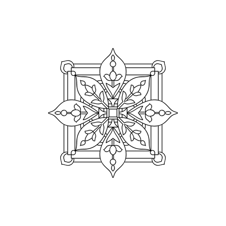 Tibet ethnic mandalas and elements. Outline drawing. Vector illustration. Coloring book for adult and older children. Coloring page.のイラスト素材
