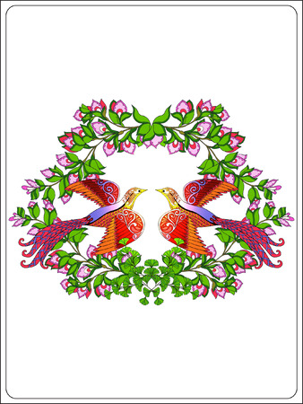 Decorative flowers and birds. Good for greeting card for birthday, Valentines day or wedding or can be used as a print on T-shirts and bags. Colored Vector illustration.のイラスト素材