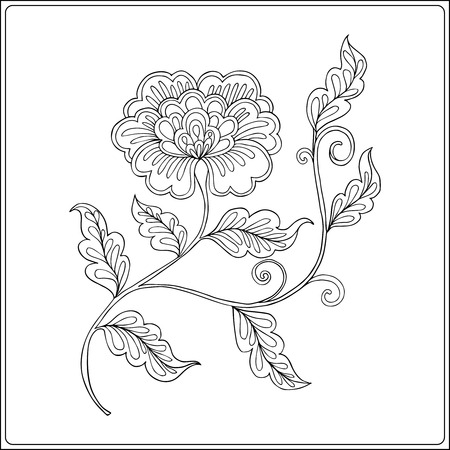 Outline decorative branch with flower in vintage style.  Coloring book for adult and older children. Coloring page. Vector illustration.のイラスト素材