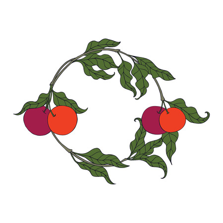 Colored decorative branch with apple in vintage style.  Vector illustration.のイラスト素材