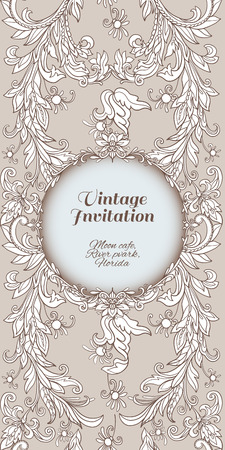 Wedding invitation card with vintage floral pattern. Vector illustration.のイラスト素材