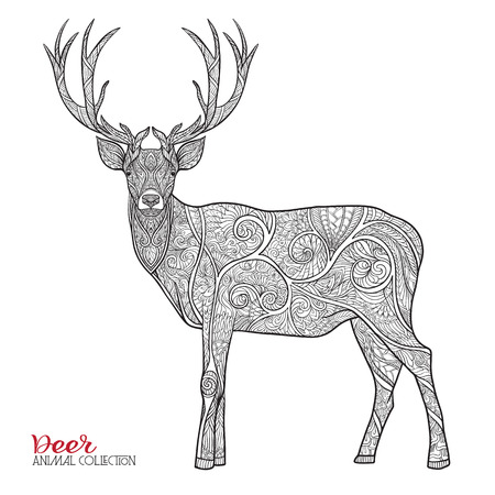 Decorative deer with pattern. Vector illustration. Outline drawing.のイラスト素材