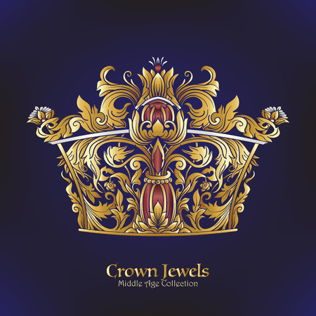 Decorative kings crown. victorian, renaissance, baroque, royal style.のイラスト素材