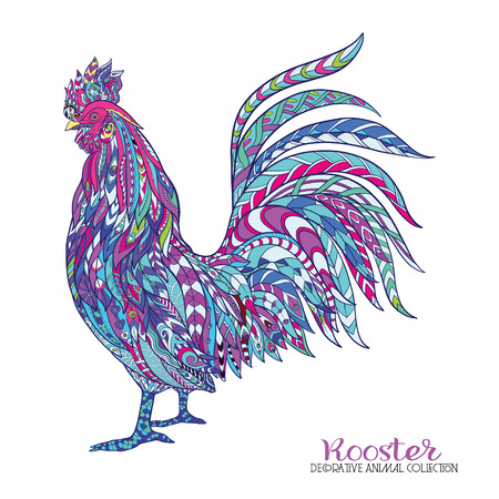 Rooster. Chinese New Year Symbol 2017 New Year.
 Decorative style, colored illustration.のイラスト素材