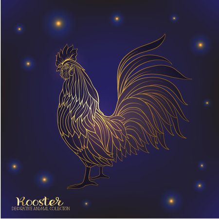 Rooster. Chinese New Year Symbol 2017 New Year. Gold on black backgroundのイラスト素材