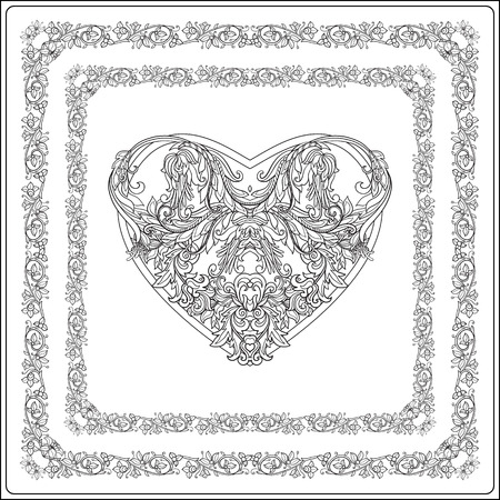 Decorative Love Heart in rococo, victorian, renaissance, baroque, royal style. Greeting card for birthday, invitation or banner.のイラスト素材