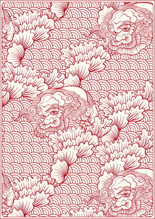 Asian Japanese tradition pattern. A4 format blank with decorative pattern in red colors.のイラスト素材