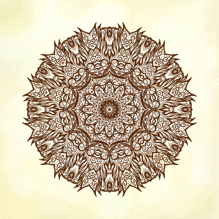 Henna Deco Colored Mandala, Patterned Design Element, Ethnic Amulet. Stock line illustration.のイラスト素材