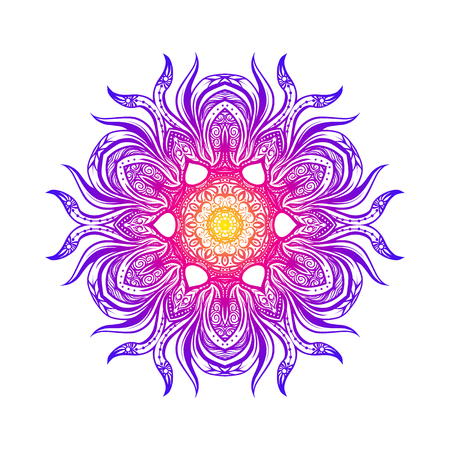 Deco Colored Mandala, Patterned Design Element, Ethnic Amulet. Stock line illustration.のイラスト素材