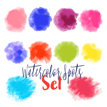 watercolor stains. Watercolor circles collection. Watercolor stains set isolated on white background. Watercolour palette. Stock illustration.のイラスト素材