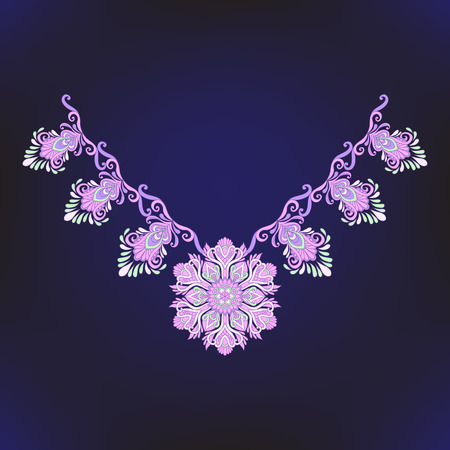 Neck line embroidery designs ornamented with Turkish paisley. Stock line vector illustration.のイラスト素材