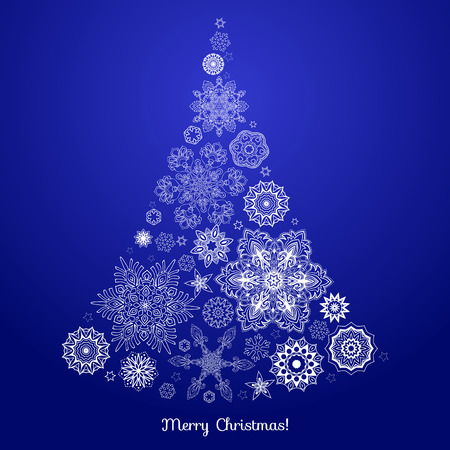 Christmas tree from snowflakes. Good for greeting card for birthday, invitation or banner Stock line vector illustration.のイラスト素材