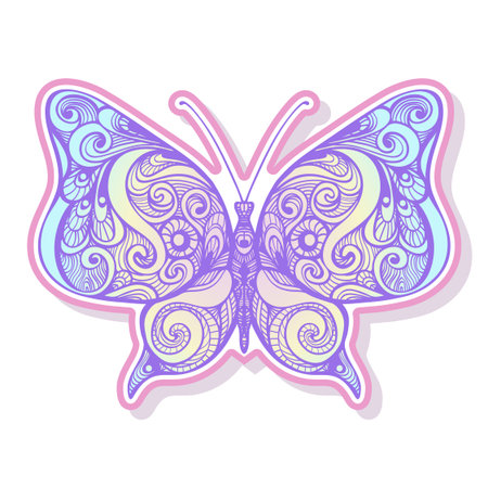 Butterfly fashion patch, badges, stripes, stickers. This illustration can be used as a print on T-shirts, bags, tattoo, badges or patchのイラスト素材