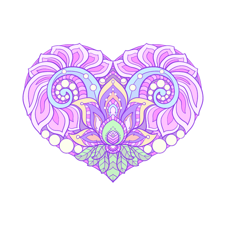 Decorative patterned colored love heart. Stock line vector illustration.のイラスト素材