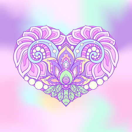 Decorative patterned colored love heart. Stock line vector illustration.のイラスト素材