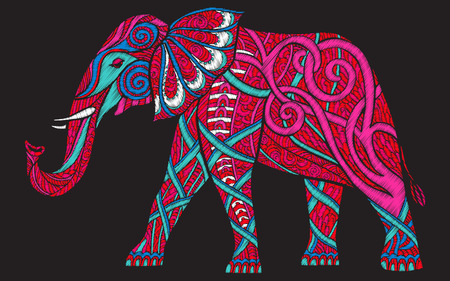 Embroidery ethnic patterned ornate elephant. Stock vector illustration.のイラスト素材