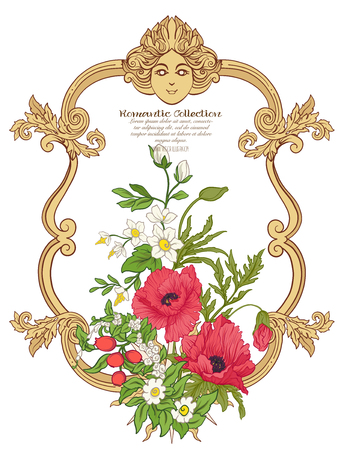 Summer flowers: poppy, daffodil, anemone, violet, in botanical sのイラスト素材
