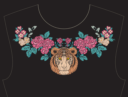 Embroidery for neckline, collar for T-shirt, blouse, shirt.のイラスト素材