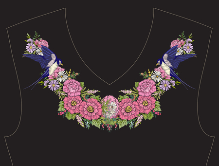 Embroidery for neckline, collar for T-shirt, blouse, shirt. Pattのイラスト素材