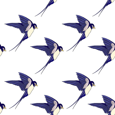 Swallow, birds. Colorful seamless pattern, background.のイラスト素材
