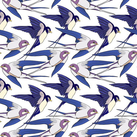 Swallow, birds. Colorful seamless pattern, background.のイラスト素材