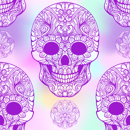 Seamless pattern, background with  sugar skull and floral patterのイラスト素材