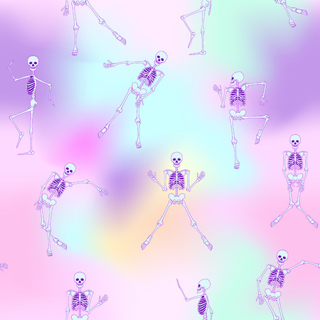 Seamless pattern, background with dancing skeletons.のイラスト素材