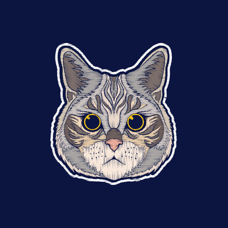 Cat. Embroidery. fachion patch badgesのイラスト素材